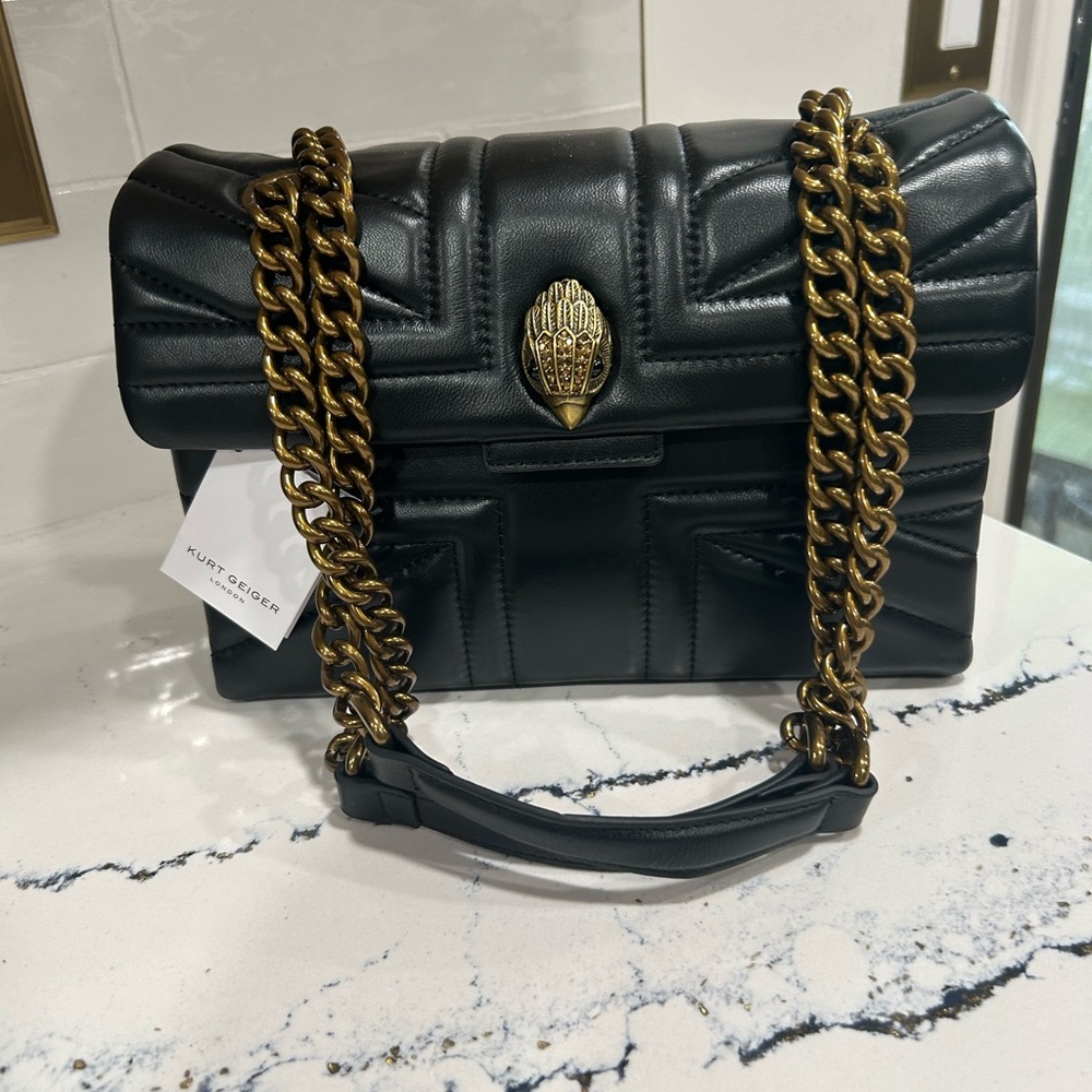 NWT Kurt Geiger Black Quilted Kensington Shoulder Bag